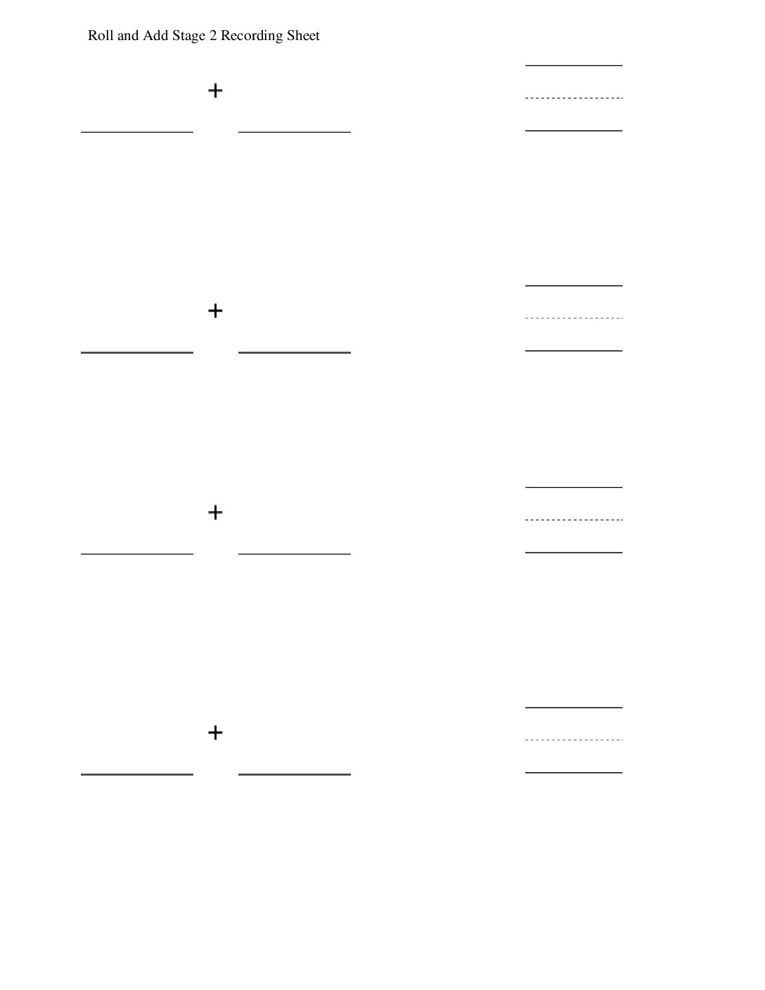 Kindergarten.4.C16.1 İntroduce Roll And Add Addition Expressions Roll And Add Stage 2 Recording Sheet