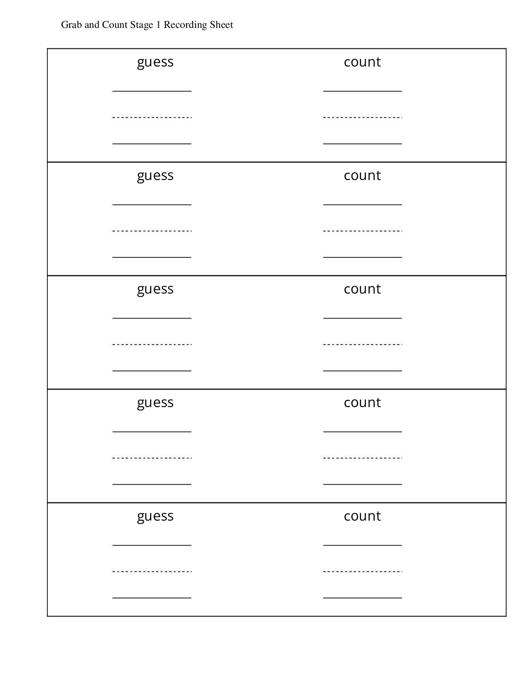 Kindergarten.6.B5.3 İntroduce Grab And Count Pattern Blocks Grab And Count Stage 1 Recording Sheet