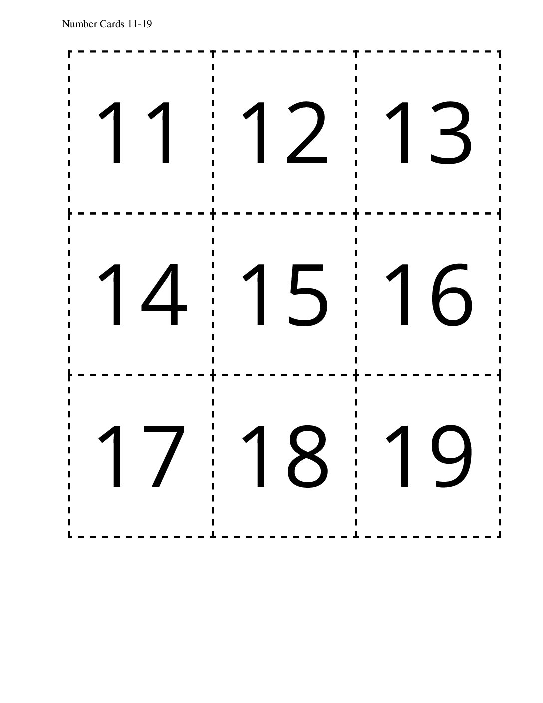 Kindergarten.6.B8.3 İntroduce Bingo Numbers 11 19 Number Cards 11 19