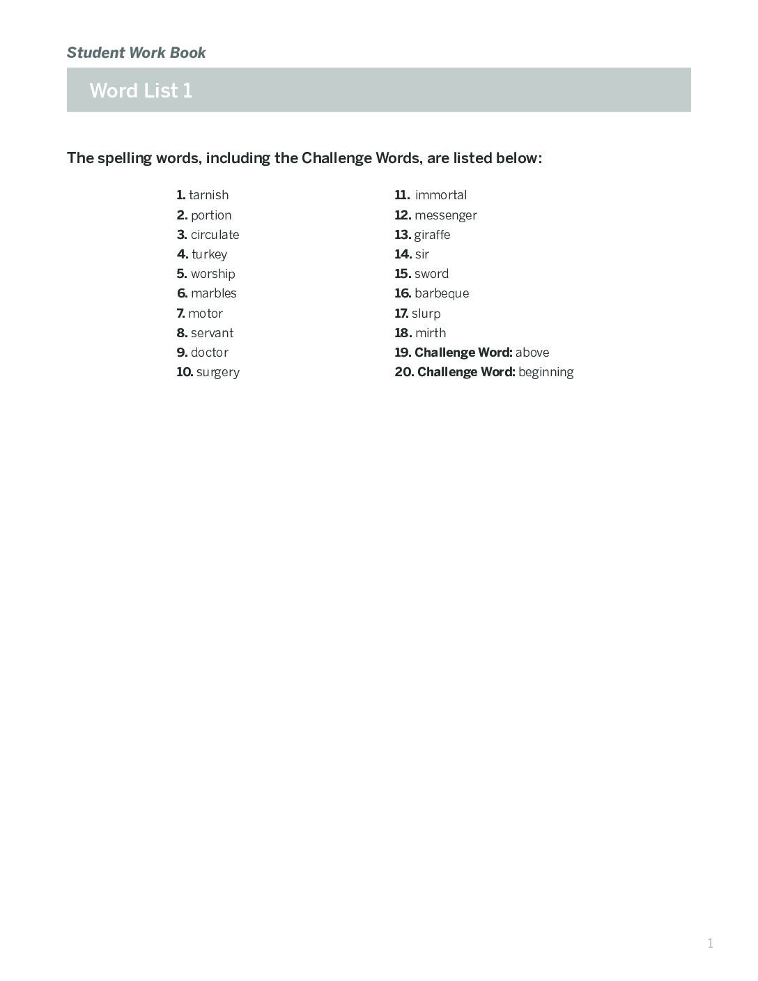 Student Spelling Work Book