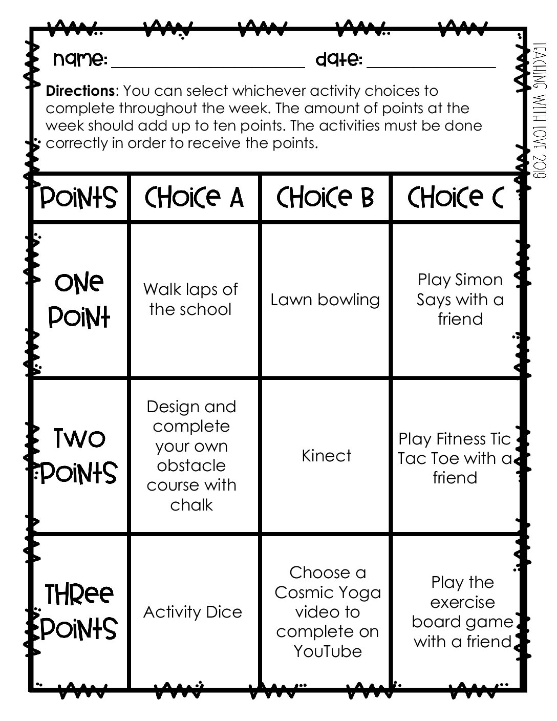 Adapted Choice Board Pe