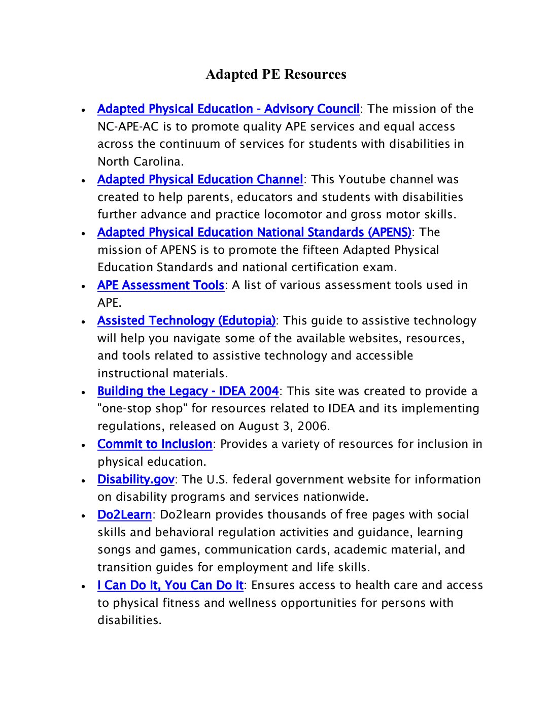Adapted Pe Resources