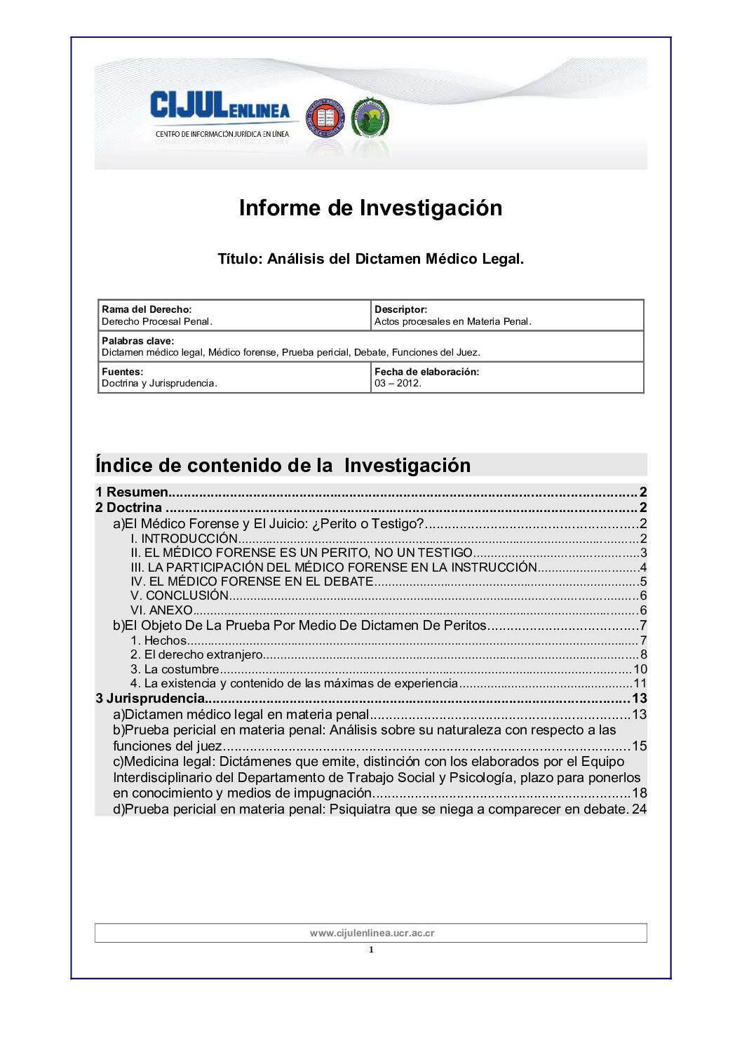 Analısıs Del Dıctamen Medıco Legal-Medicina Forense
