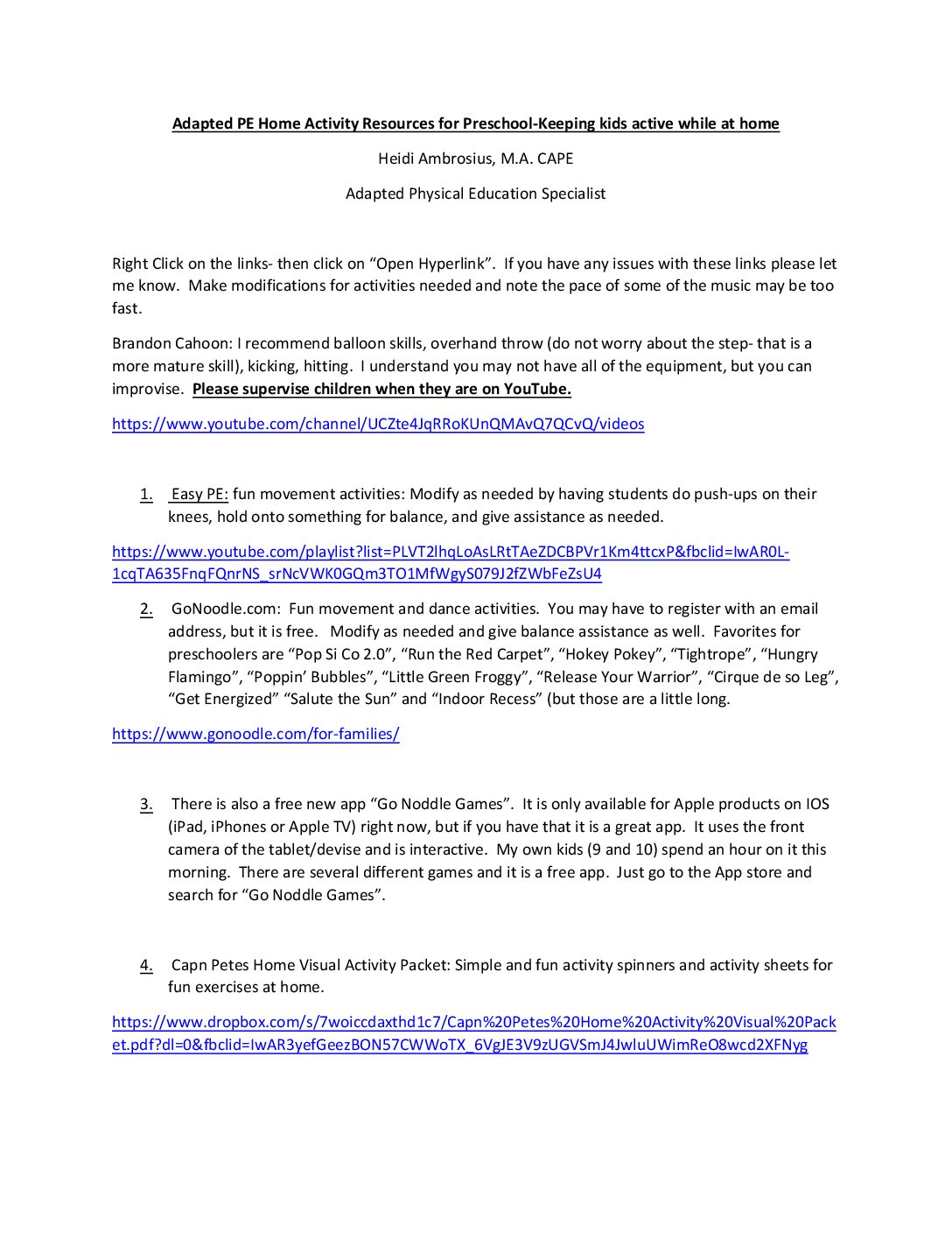 Ape Preschool Online Resources
