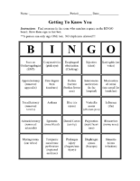 Bingo Med Term Ice Breaker