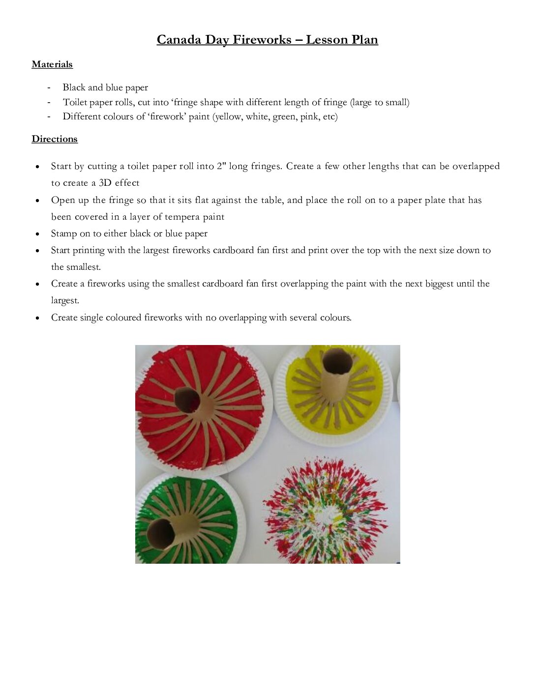 Canada Day Fireworks Lesson Plan