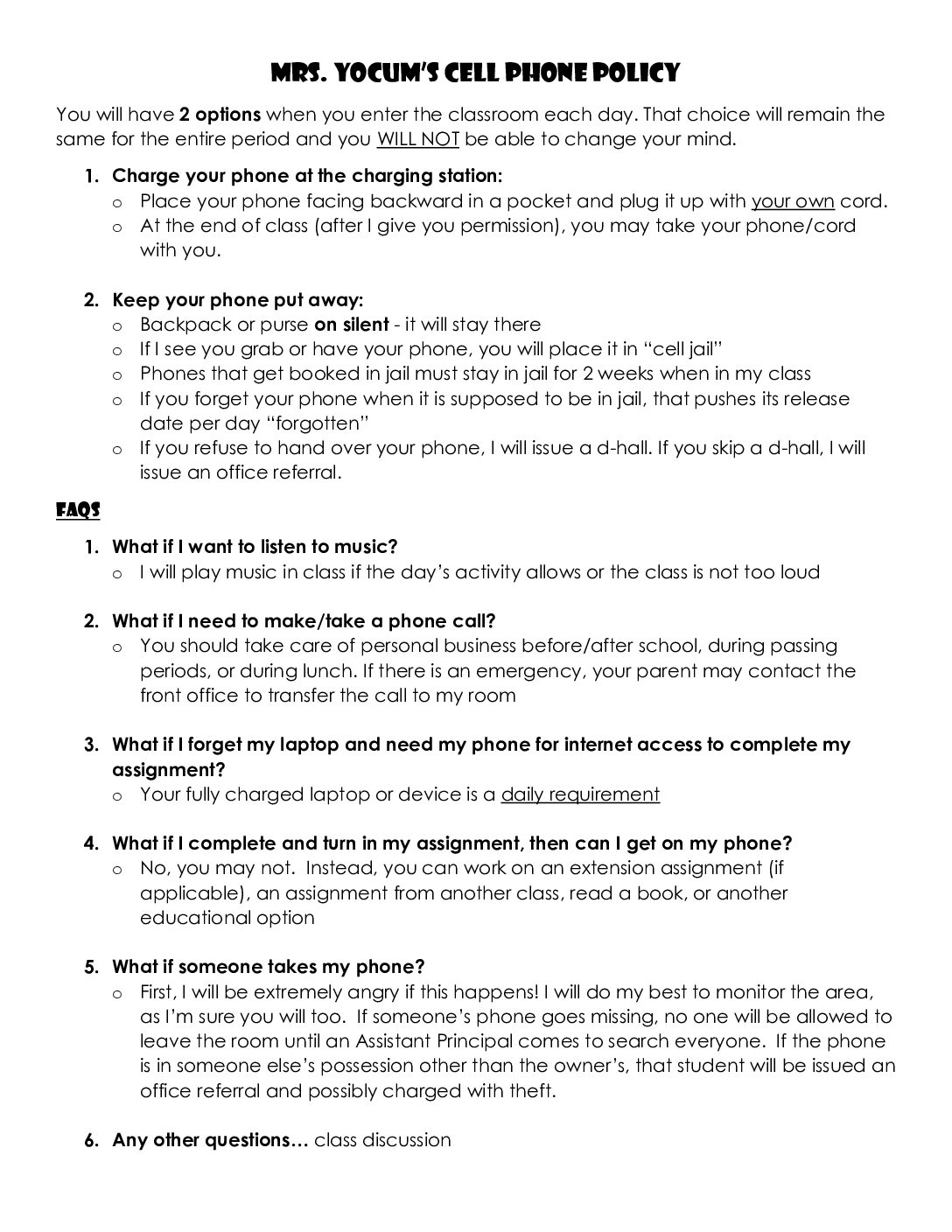 Cell Phone Policy