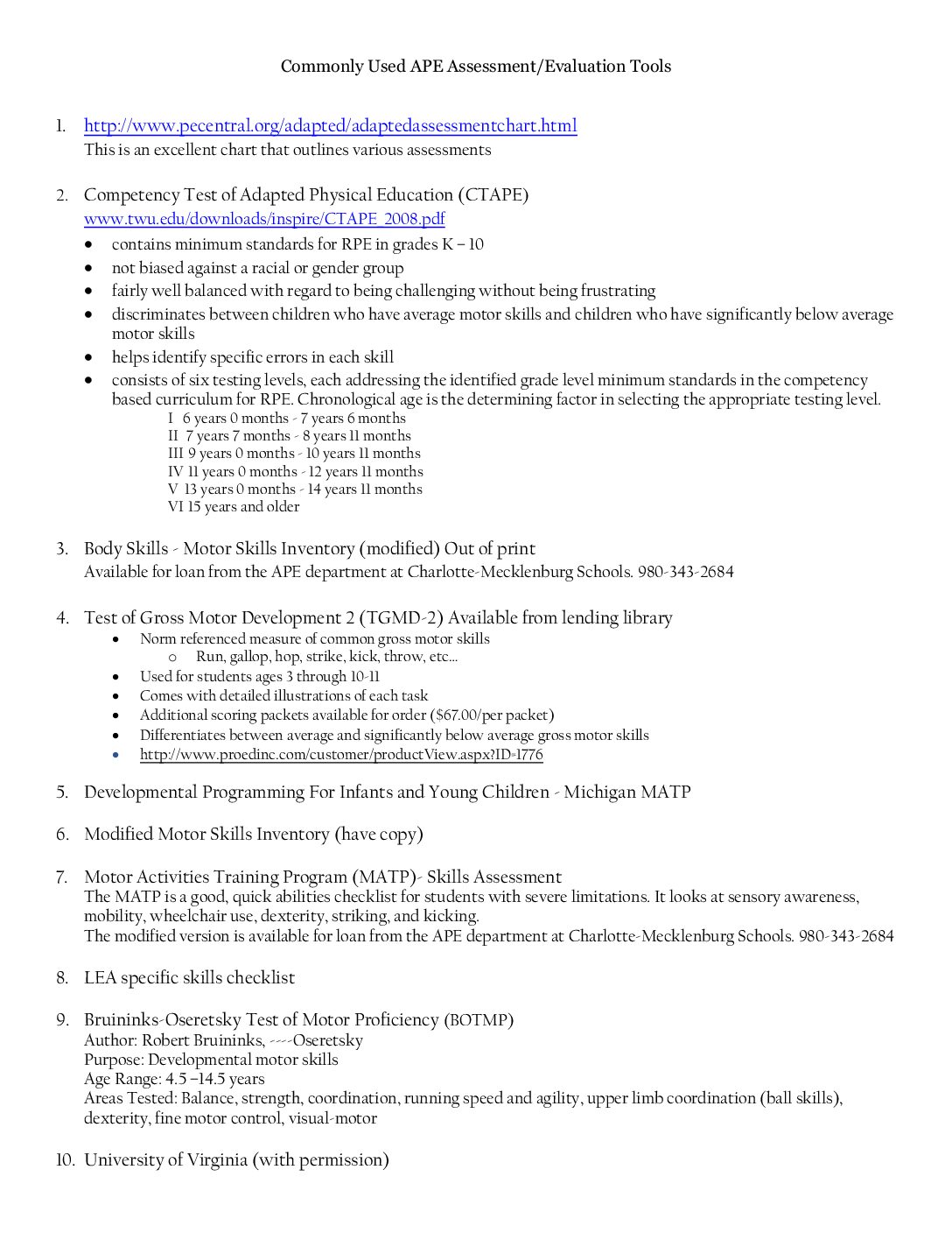 Commonly Used Assessment