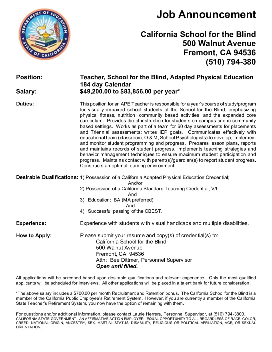 Csb Job Announcement Ape
