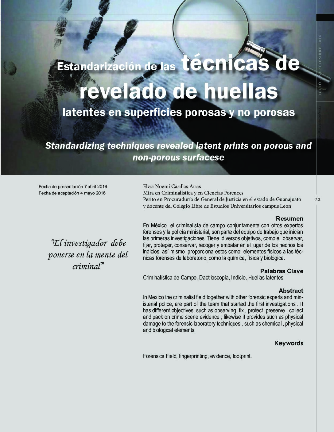 EstandarizacióN Del Revelado De Huellas Latentes -Dactiloscopia Forense