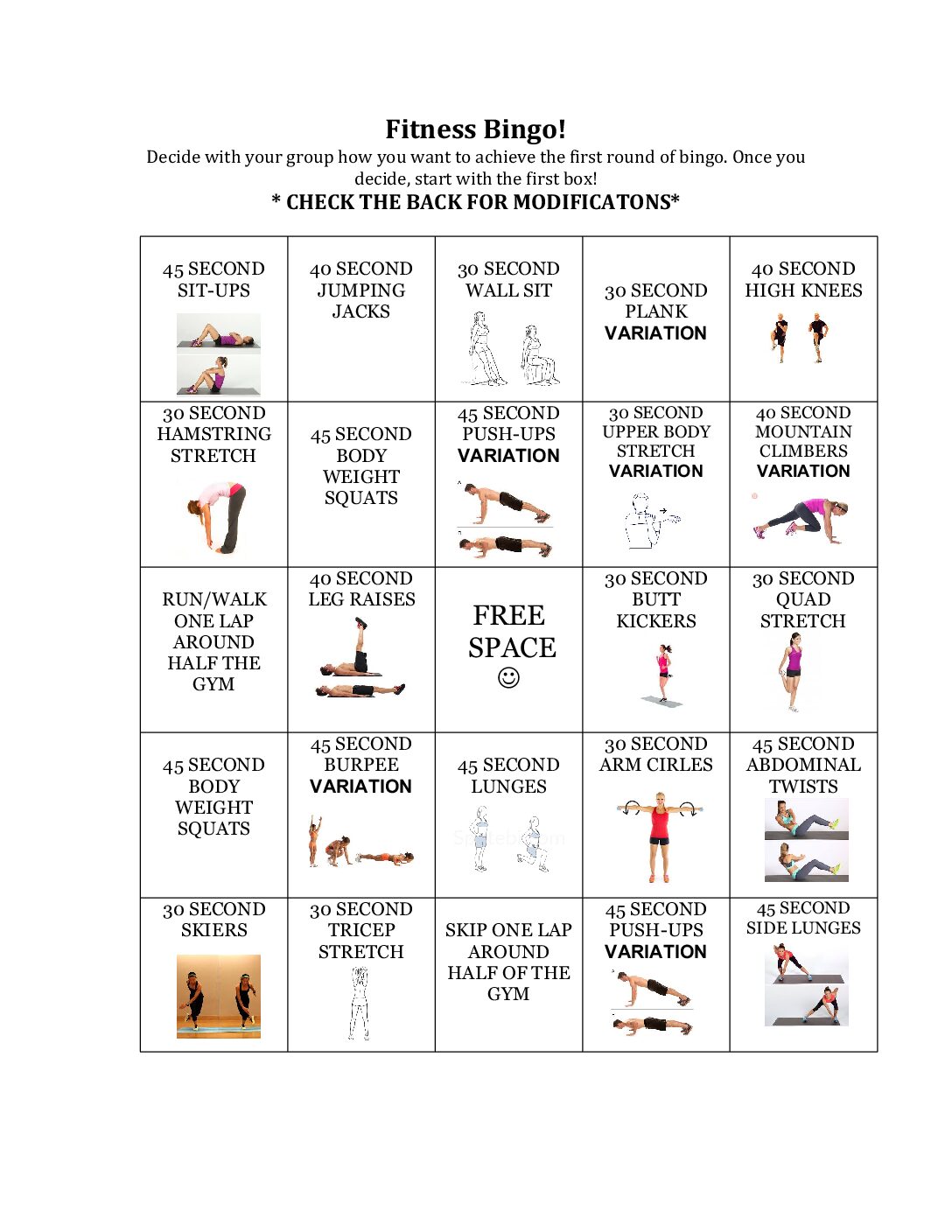 Fitness Bingo