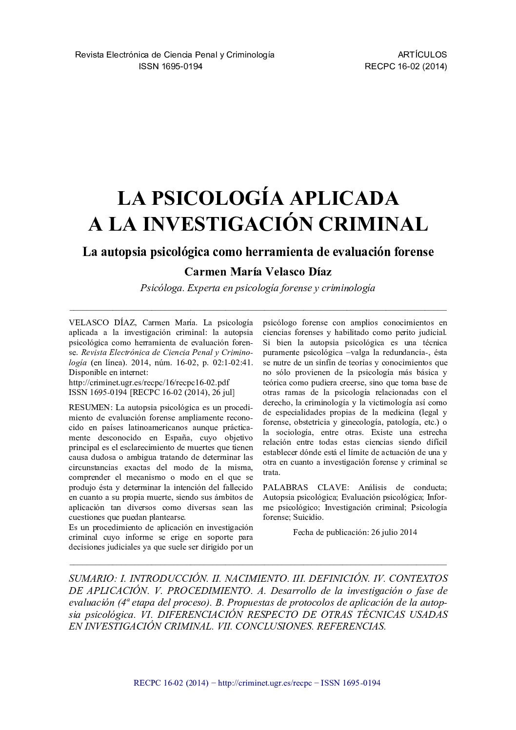 La Ps Colog A Apl Cad A A La Invest Ga C O-Psicologia Forense