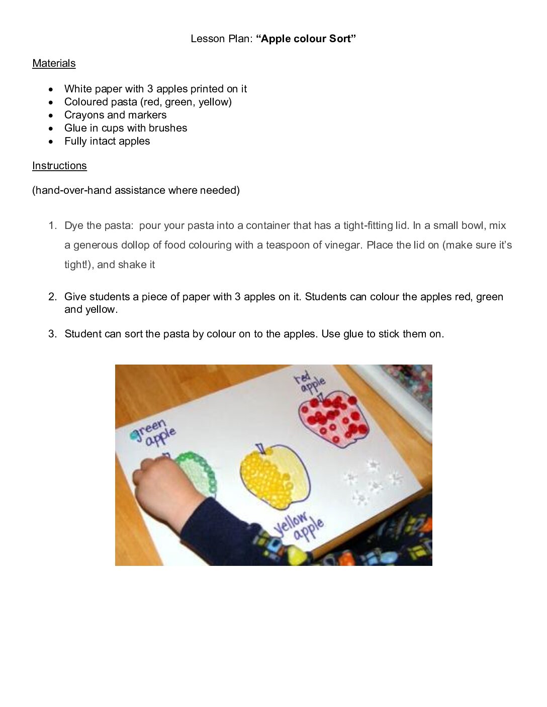 Lesson Plan Apple Cheerio Sort