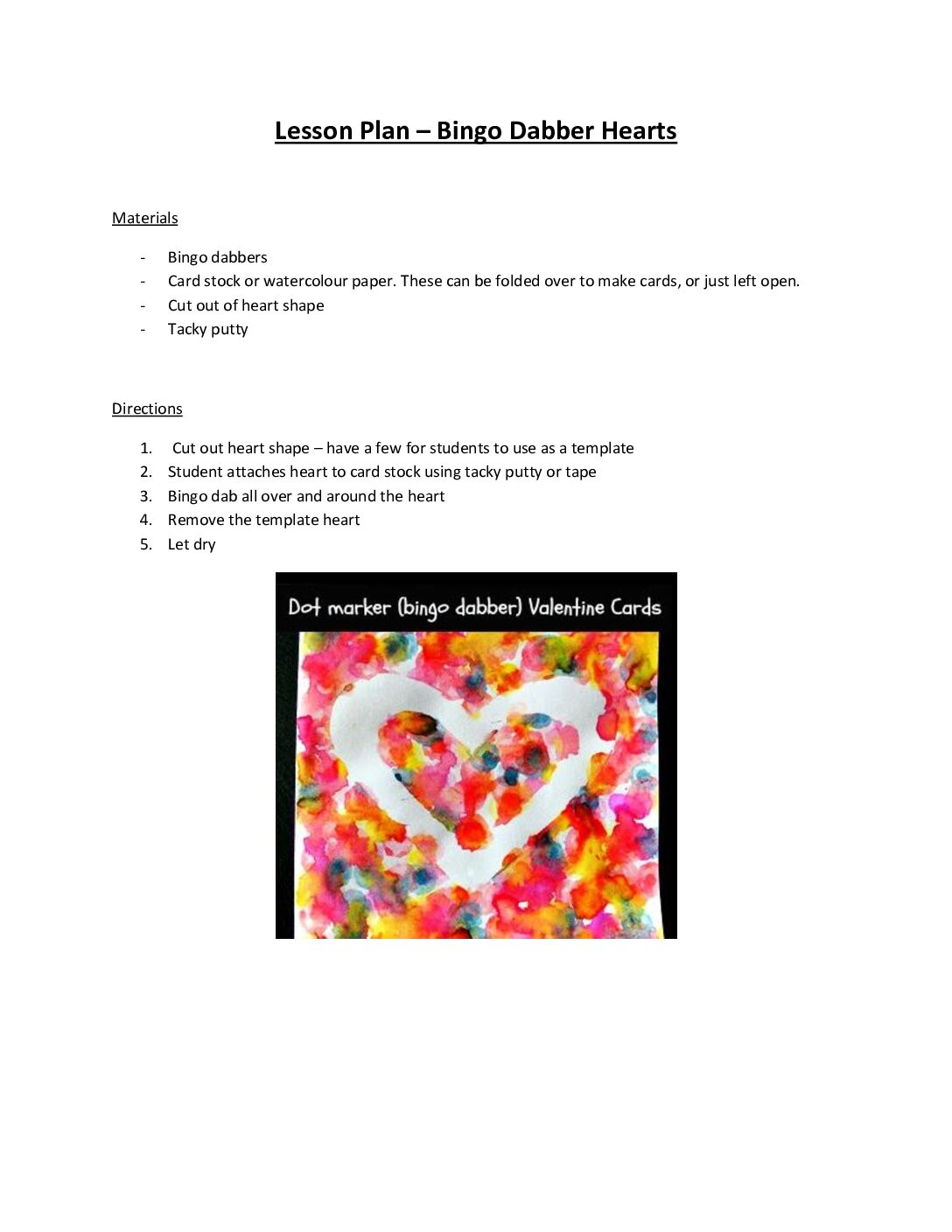 Lesson Plan Bingo Dabber Hearts
