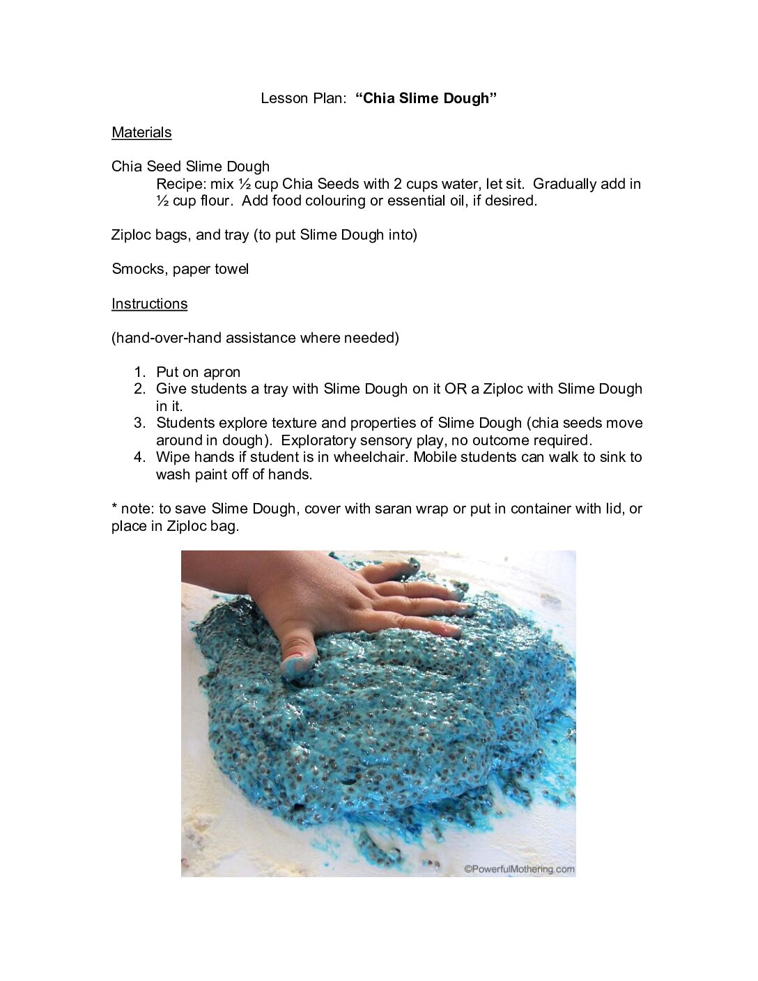 Lesson Plan Chia Seed Goo