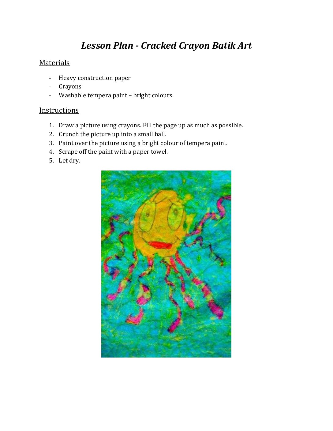 Lesson Plan Cracked Wax Resist