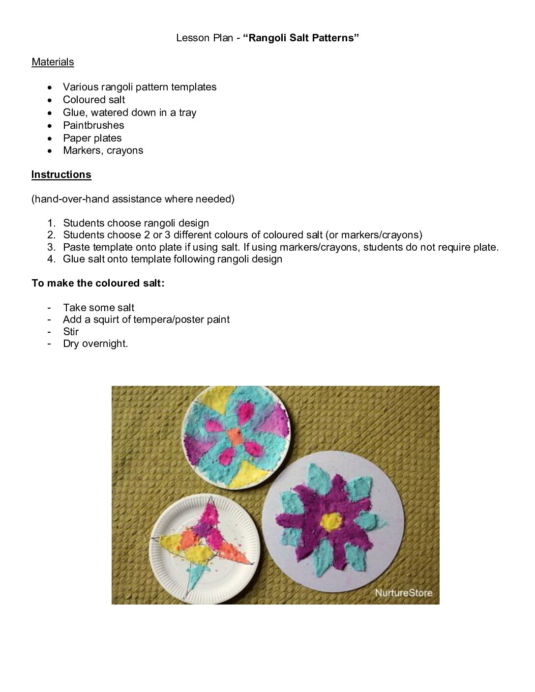 Lesson Plan Rangoli Salt Designs