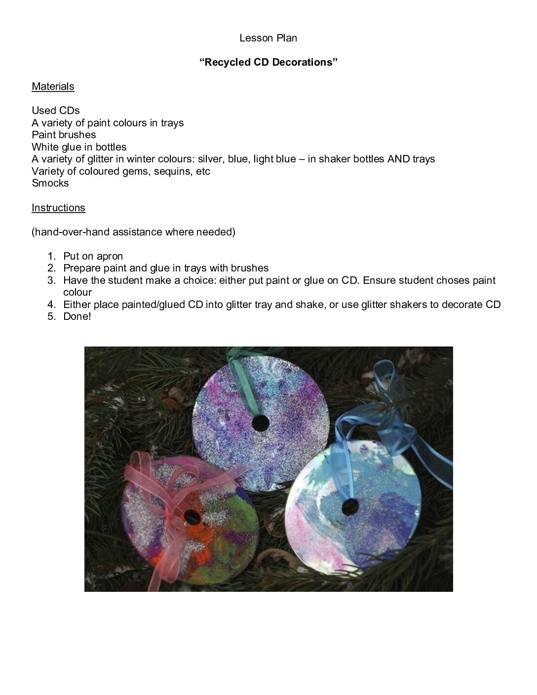 Lesson Plan Recycled Cd Decorations