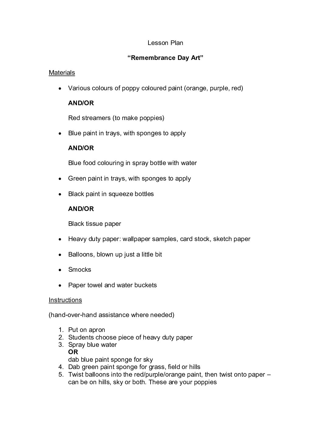 Lesson Plan Remembrance Day Art