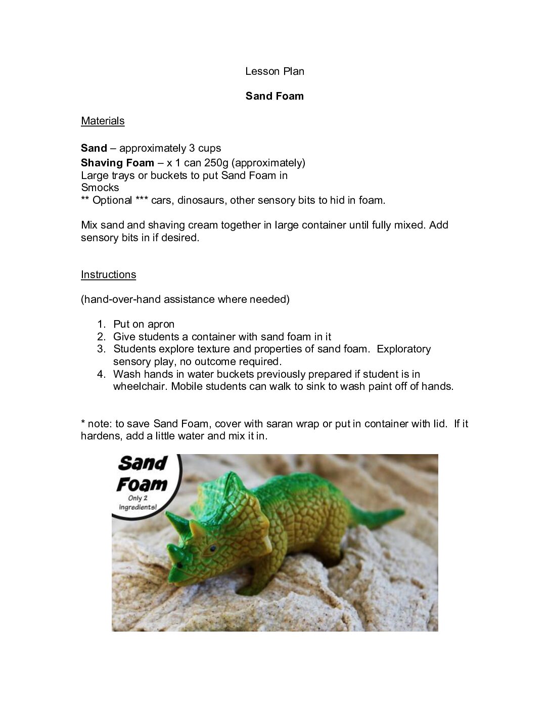 Lesson Plan Sand Foam