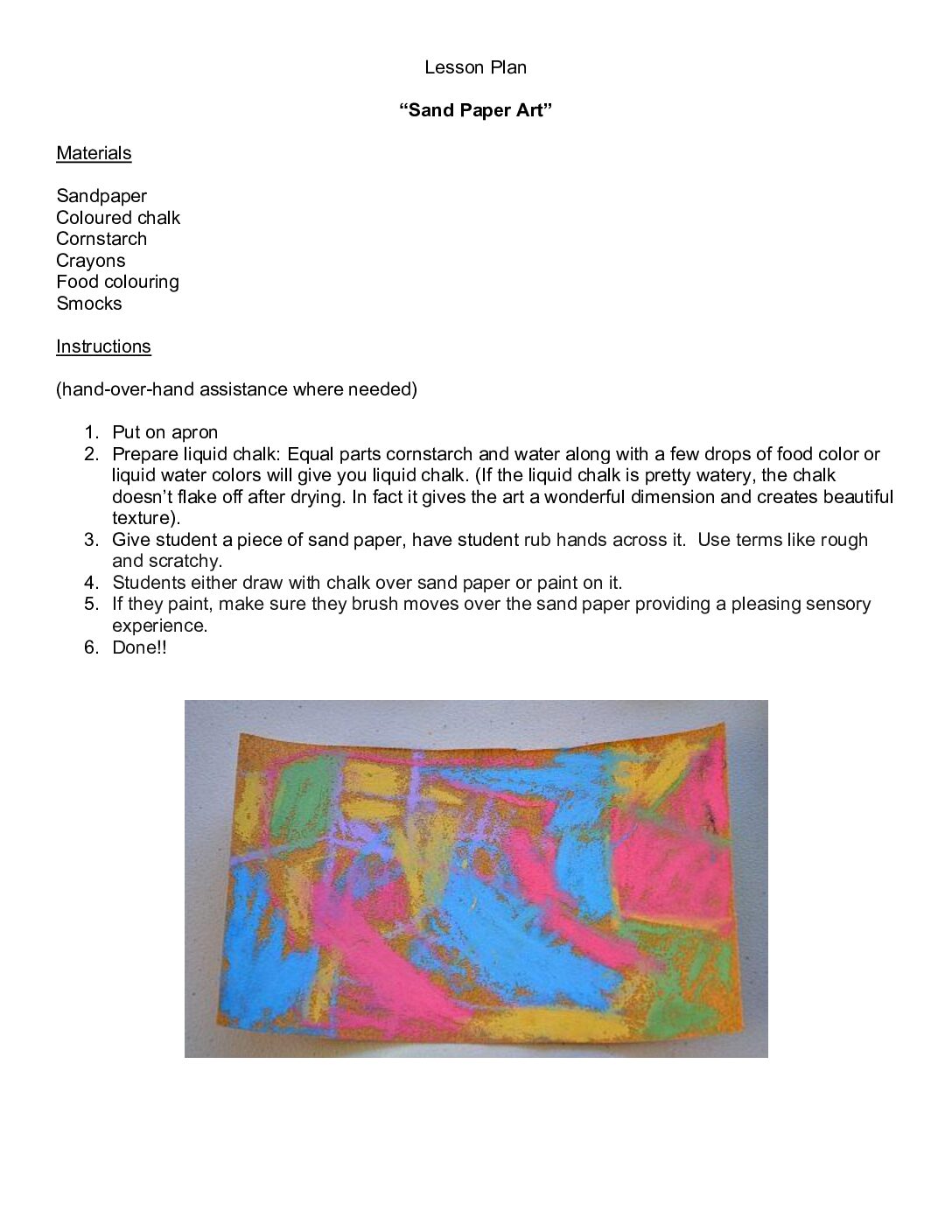 Lesson Plan Sandpaper Art