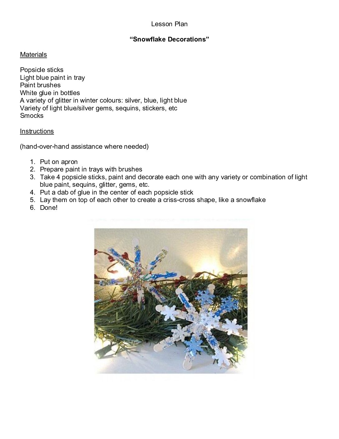 Lesson Plan Snowflake Decorations