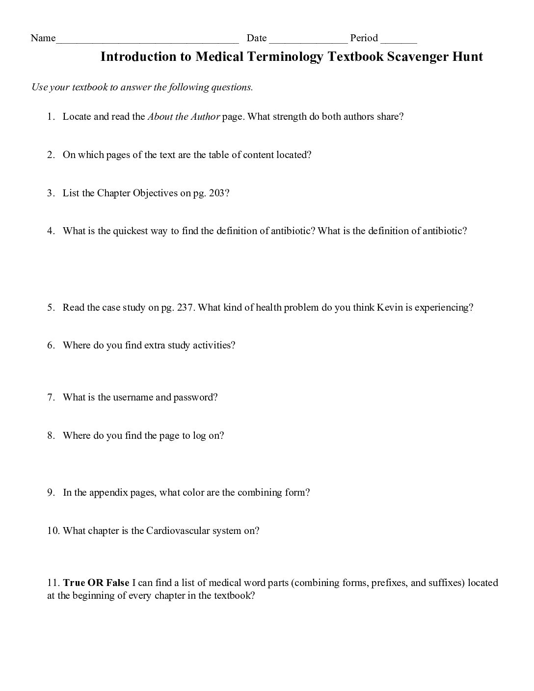 Med Term Textbook Scavenger Hunt