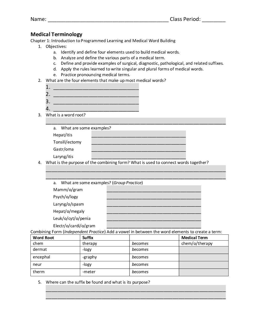 Medical Terminology Chapter Handout