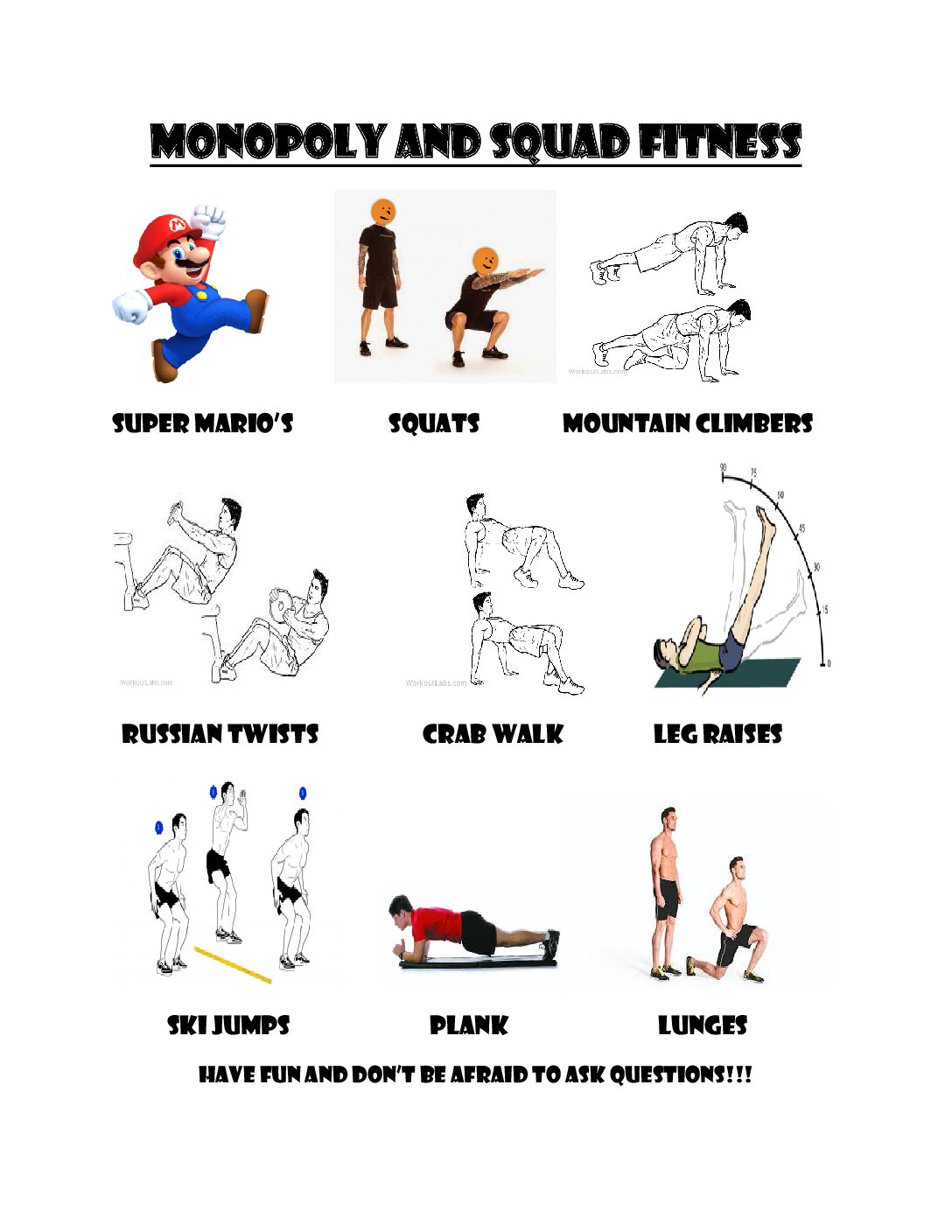 Monopoly Fitness Cheat Sheet
