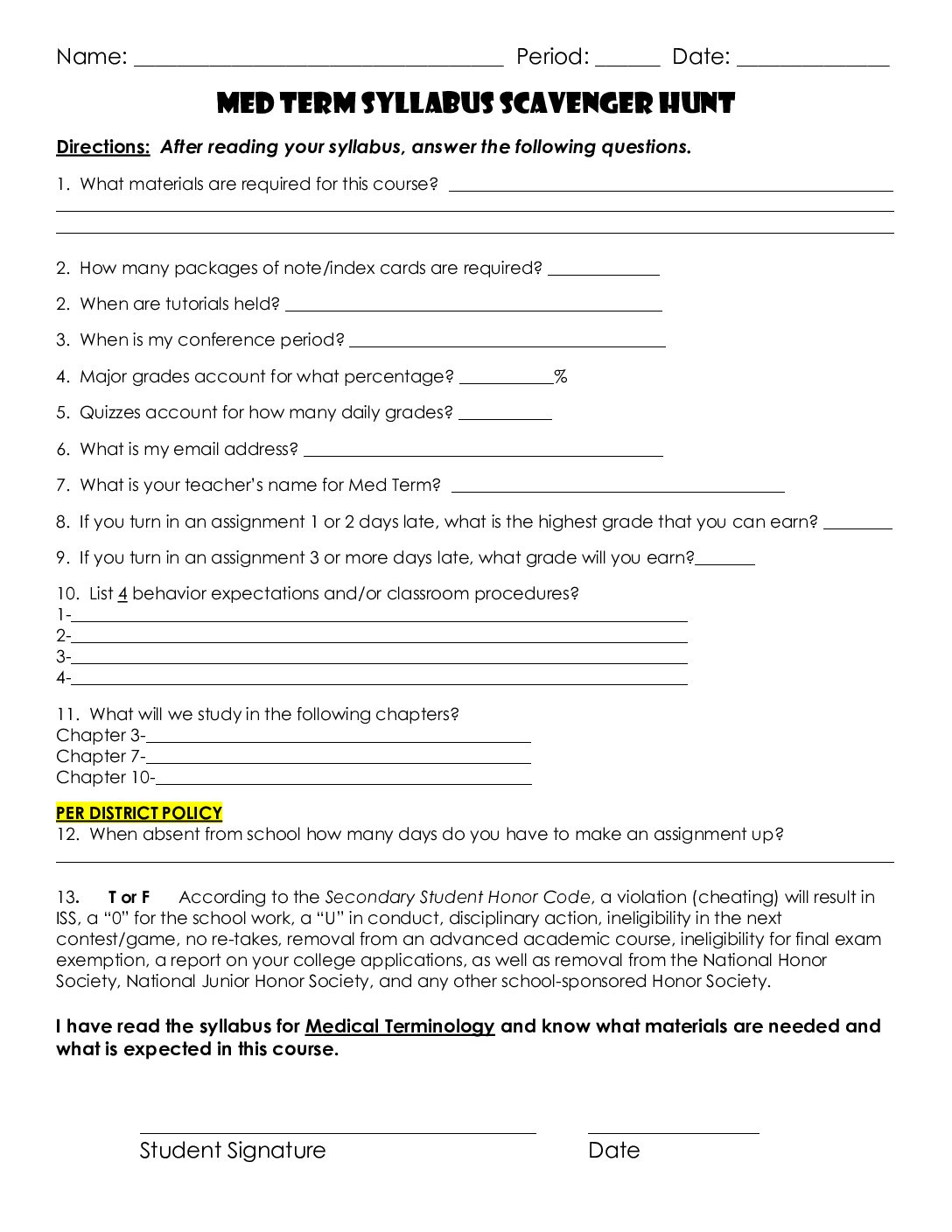 Mt Syllabus Scavenger Hunt