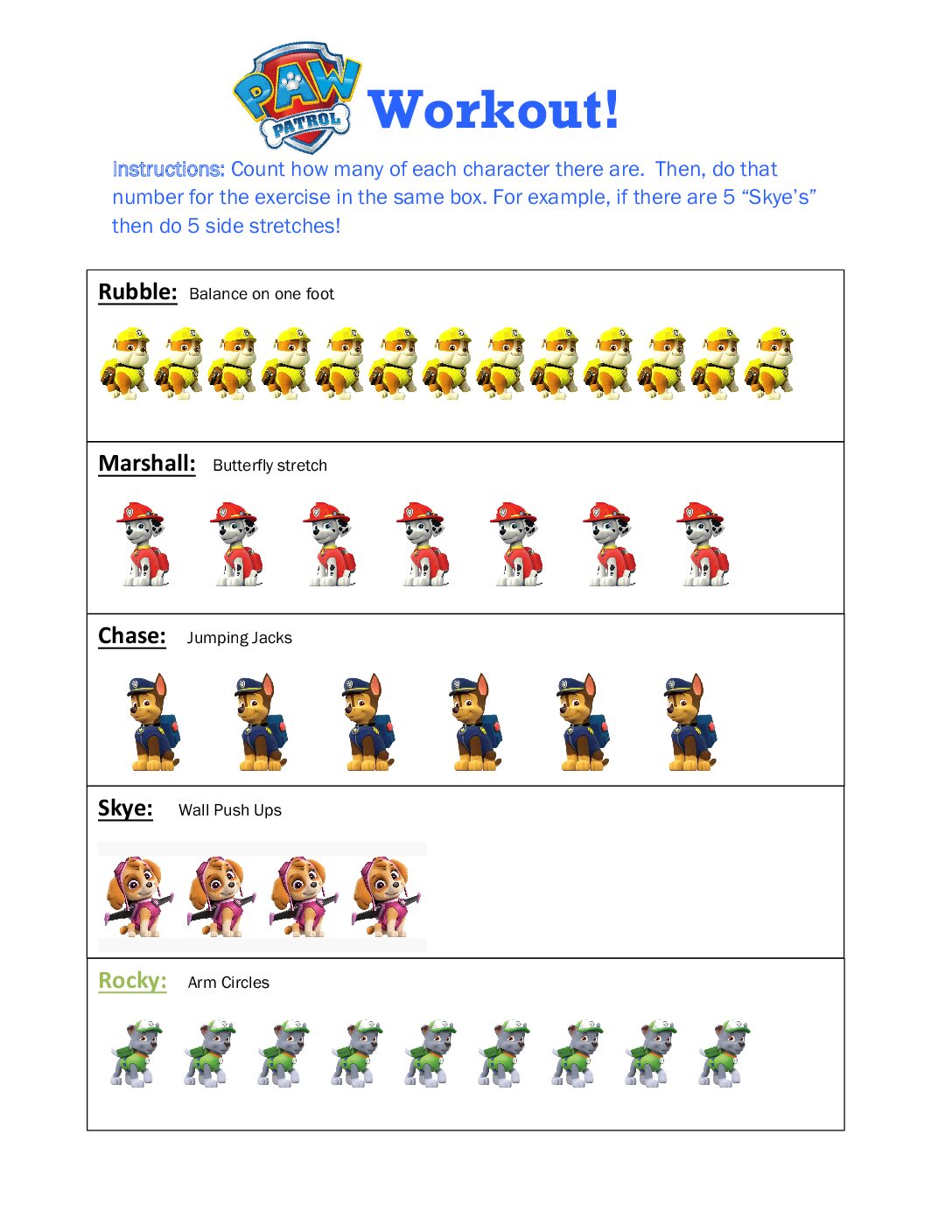 Paw Patrol Workout 1