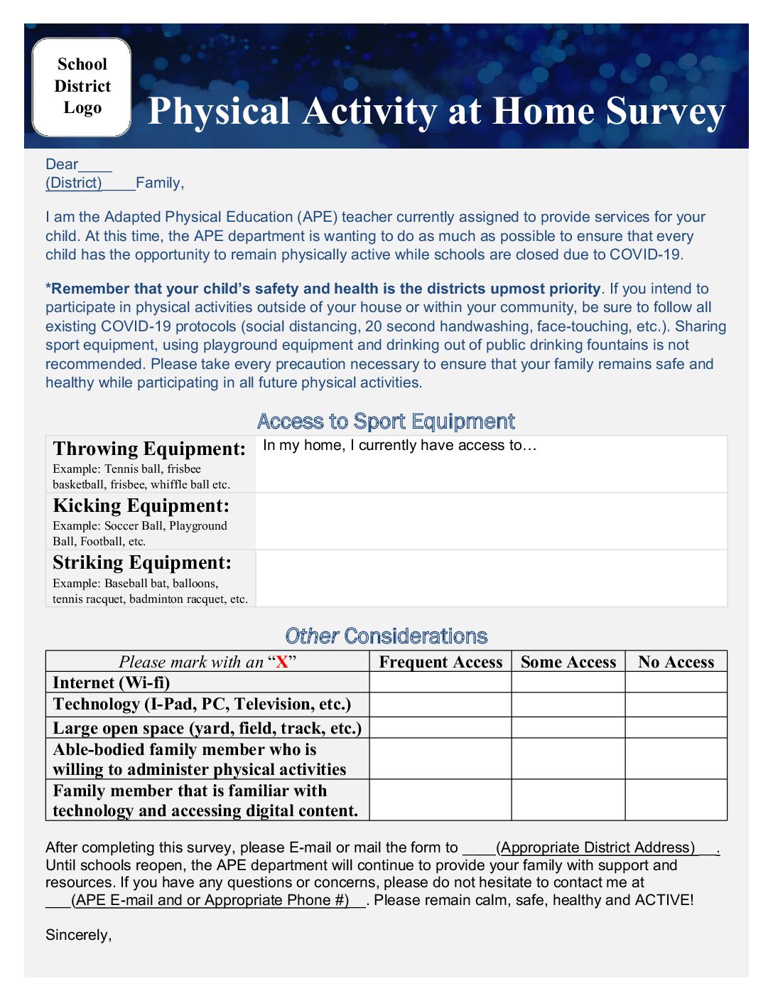 Physical Activity At Home Survey (Covıd 19)