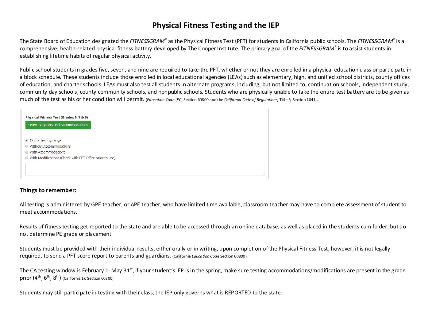 Physical Fitness Testing and the IEP