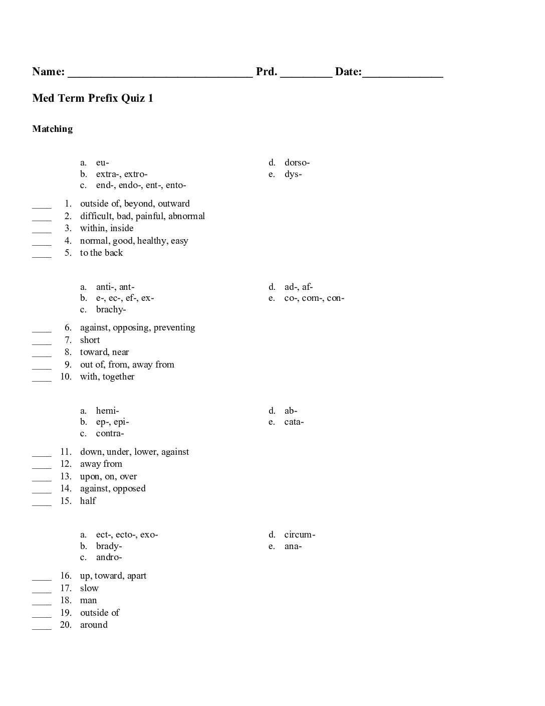 Prefix Quiz