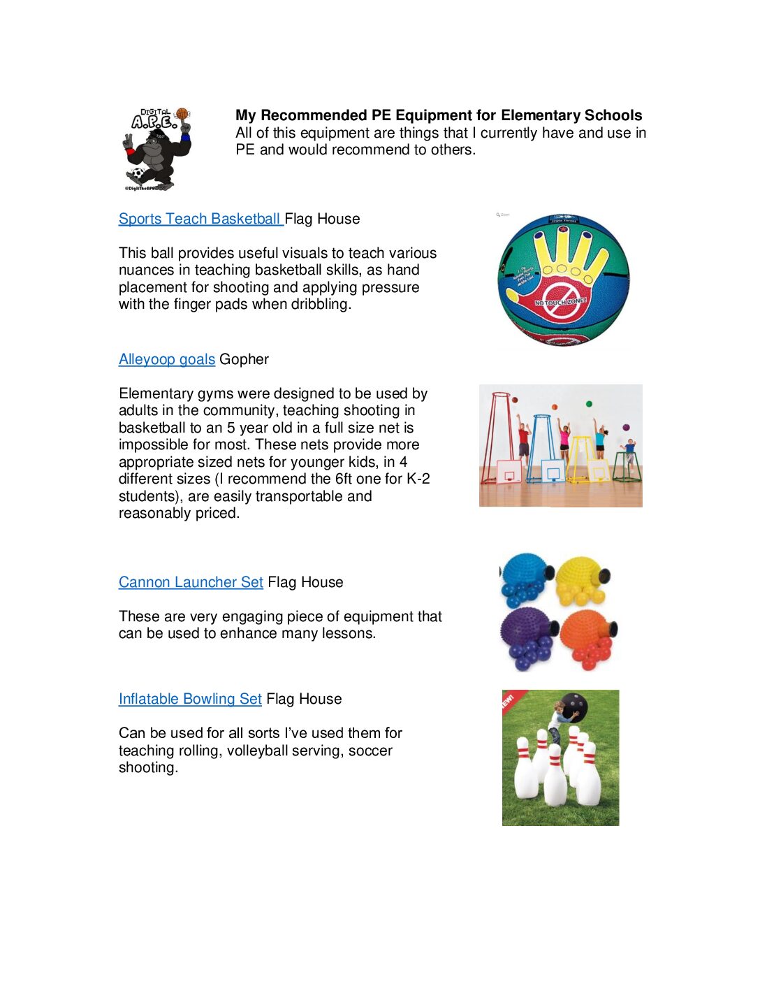 Recommended Equipment Elementary Schools