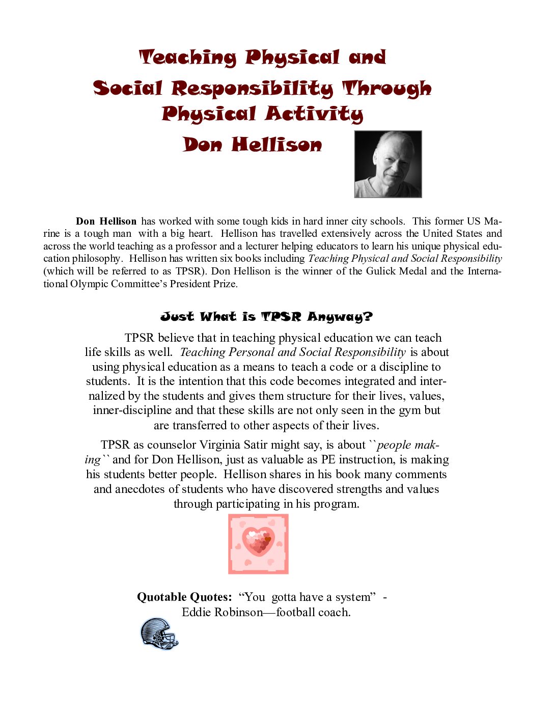 Teaching Physical And Social Responisbility Through Pa (Hellison)