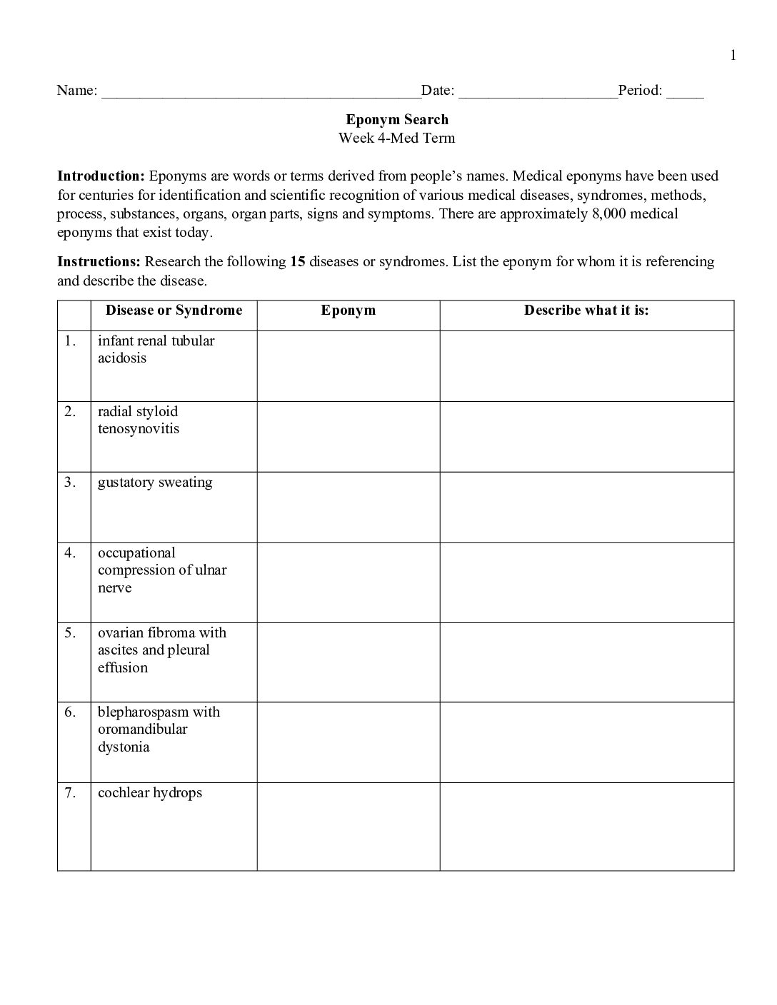 Week Eponym Search Ws