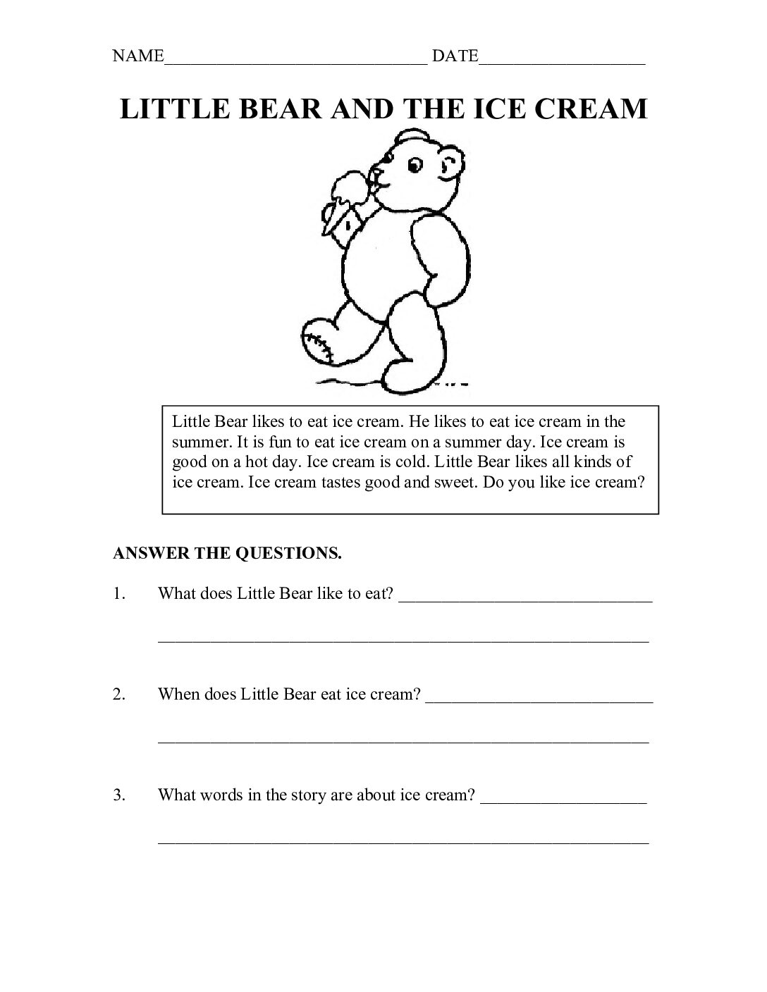 Little Bear And The Ice Cream